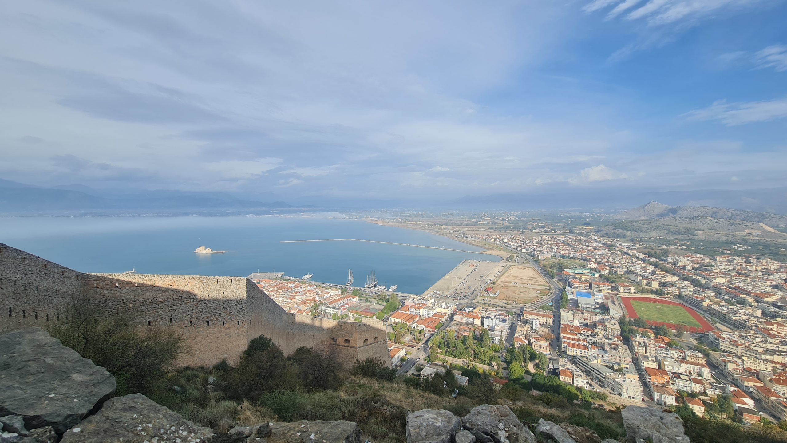 Panoramic view of Nafplio, Greece, from the Palamidi fortress.