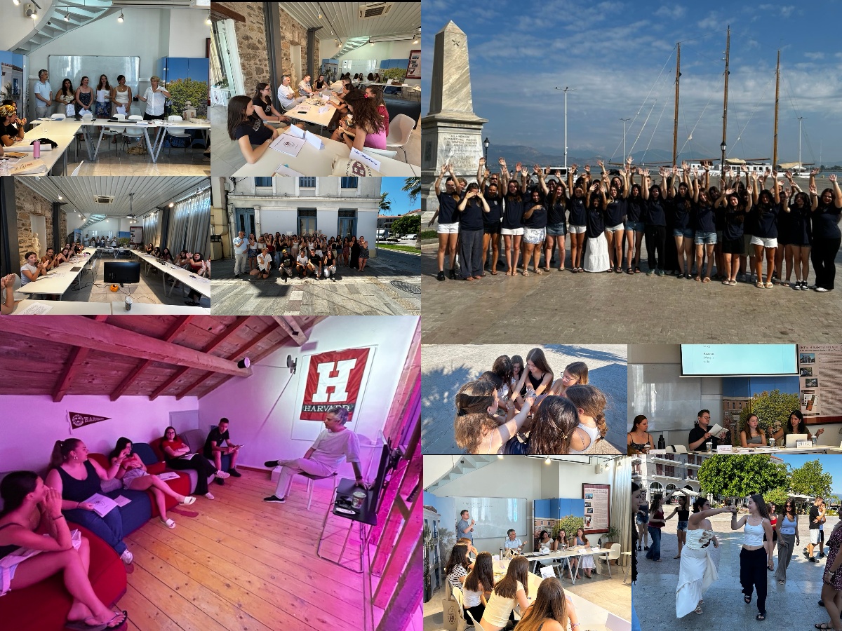 A collage of students and teachers participating in classroom activities, group discussions, presentations, and social gatherings both indoors and outdoors.