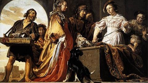 Painting of Achilles -who was disguised as a woman- discovered among the daughters of King Lycomedes after reacting to the weapons that were stood in front him.