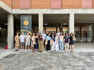 Group of students and faculty standing outside the Museum of Byzantine Culture in Thessaloniki.